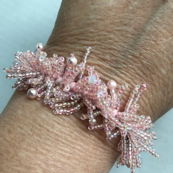 Vintage Handmade Pink Fringe Sterling Silver Toggle Clasp Bracelet Approx 7 in - Picture 4 of 6